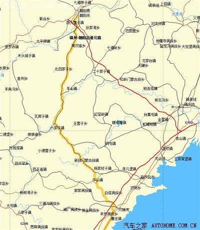 线路图,因为不是高速路,所以来个详细地图,进入兴城后,就是102国道了