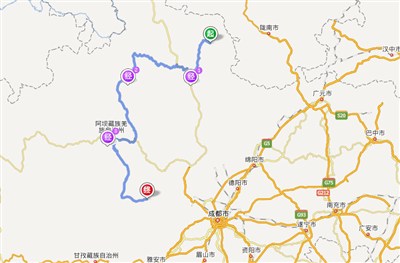 寨沟-川主寺-红原-马尔康-金-日隆(姑娘山(650km)