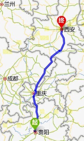 建议从西安回来时走:西安-成都-自贡--赤水--贵阳 约1150-1200km