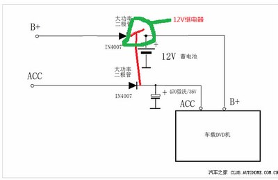 应该加个12v继电器,这样拔钥匙后2电瓶分开,主电瓶不会放电给副电瓶