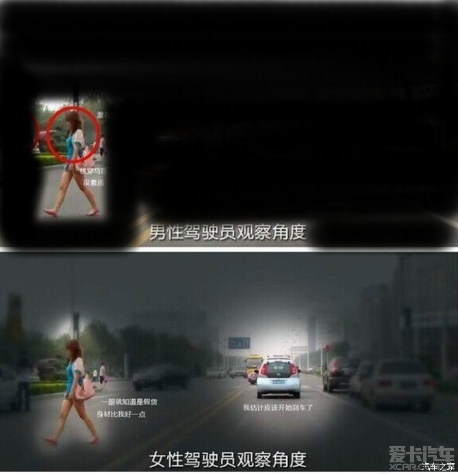 男女驾驶员 开车时的观察角度.