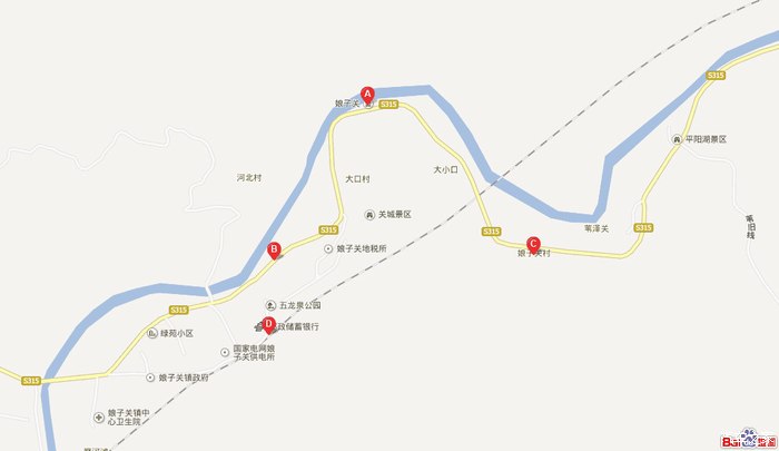 娘子关在百度地图中中央位置 从平定县城到娘子关关景城区大概52km.