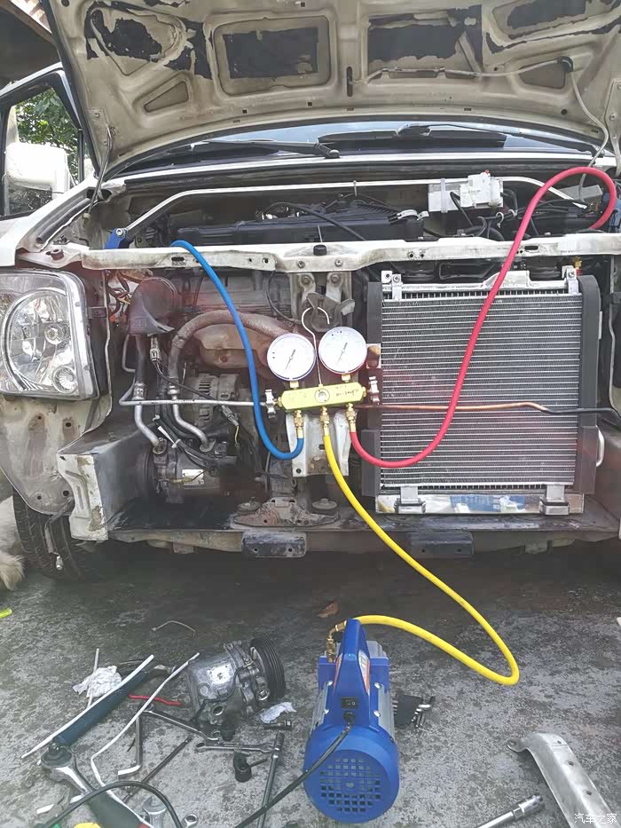 前脸压缩机已经装,抽真空中