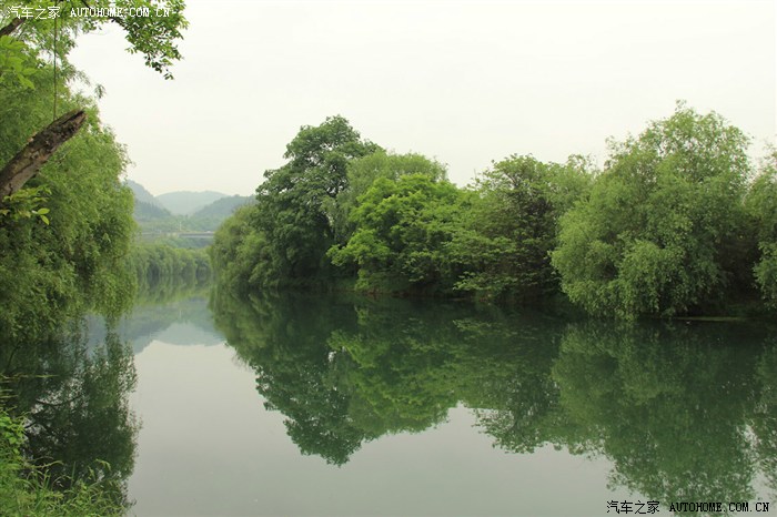 垂柳把溪水当作梳妆的镜子,山溪像绿带样平静.